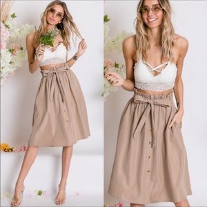 💃Katerina Button Detail Midi Paperbag Skirt